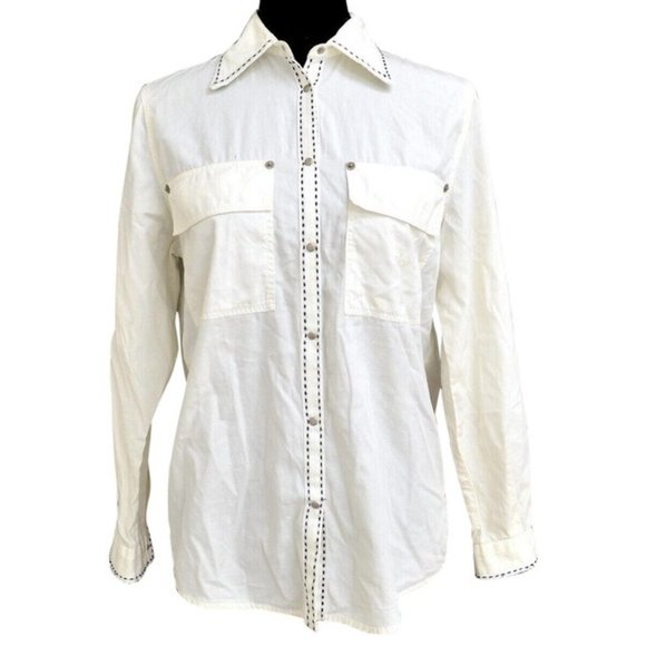 FENDI White Black Western Style Snap Button Front